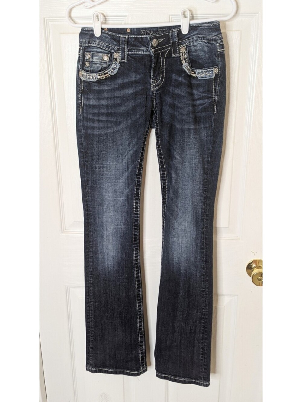Miss Me Jeans Womens 26 Signature Boot Embellished Low Rise Studded Denim Blue - Picture 2 of 10